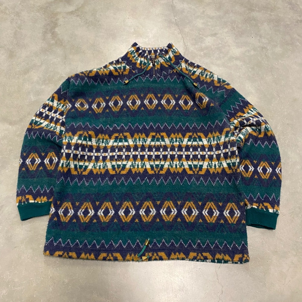 Vintage Spice of Life Mens Large Geometric Southwestern Quarter Zip Sweater